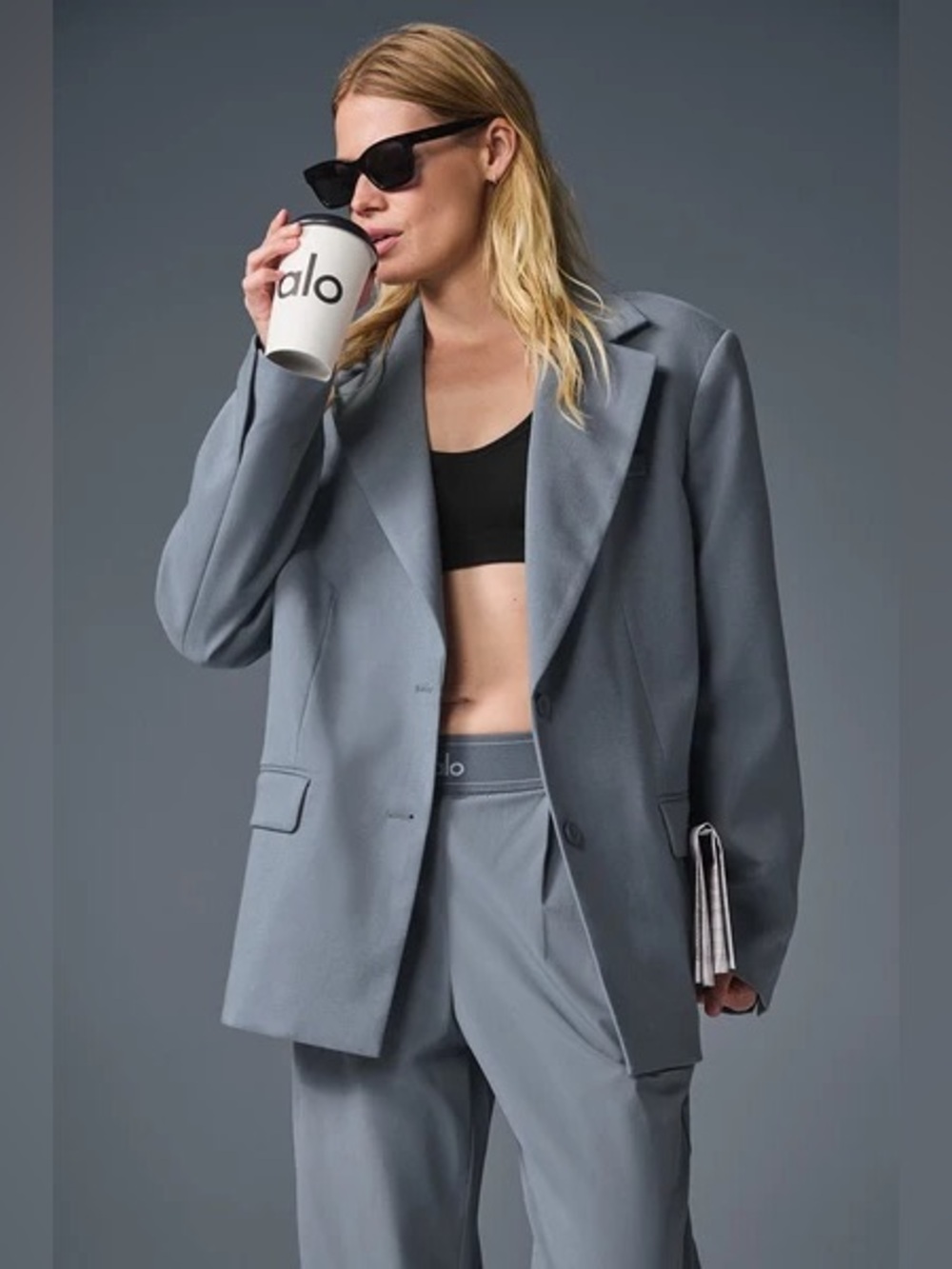 NWT Alo Yoga First-Class Blazer Steel Grey Size XS Oversized Stretch